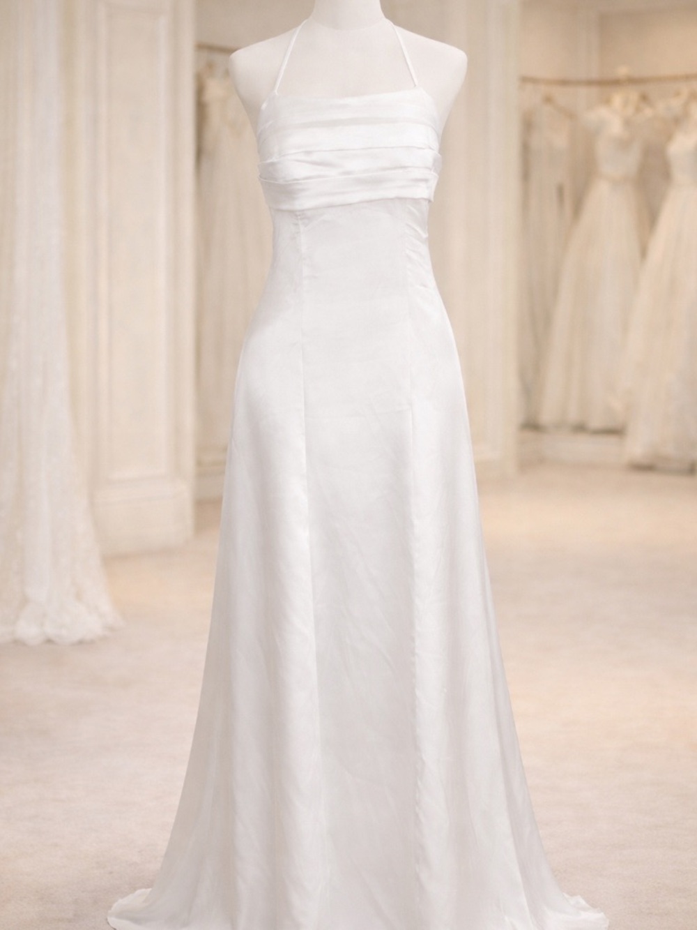 Elegant White Halter Top Satin Wedding Dress, Size 4